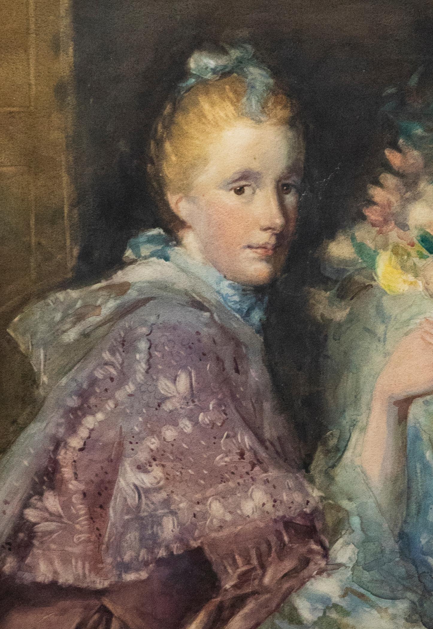 A charming watercolour study after Allan Ramsey. The portrait depicts Ramsay's first wife Margaret Lindsay Ramsay. She was a member of the Scottish Clan Murray and the eldest daughter of Sir Alexander Lindsay of Evelick. Unsigned. Presented in a