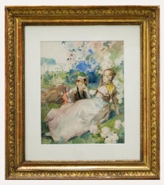 Antoine Calbet (1860-1944) – Aquarell des frühen 20. Jahrhunderts, Damen im Sommer