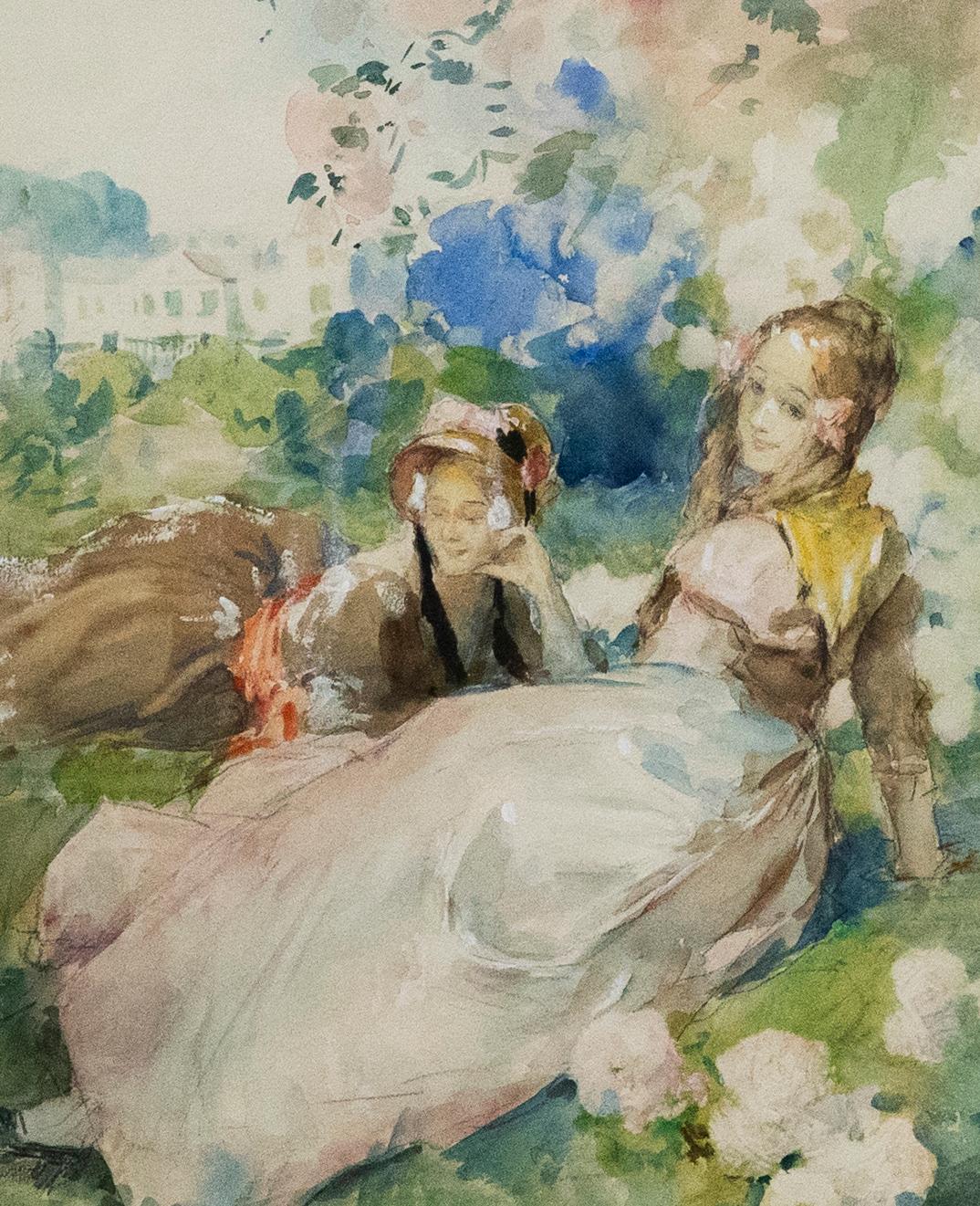 Antoine Calbet (1860-1944) – Aquarell des frühen 20. Jahrhunderts, Damen im Sommer im Angebot 1