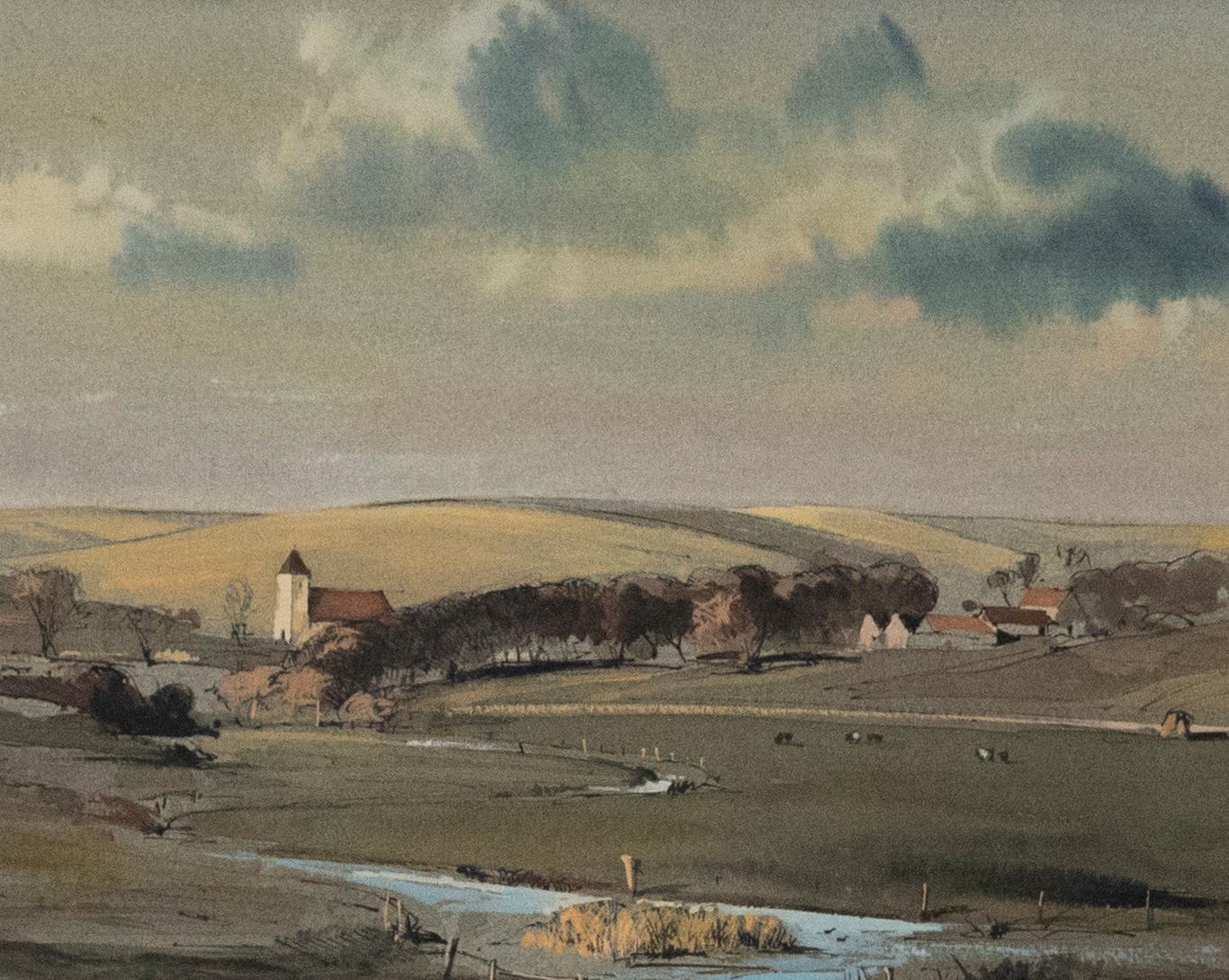 Atrib. Rowland Hilder (1905-1993) - Acuarela enmarcada, Una granja en Kent 1