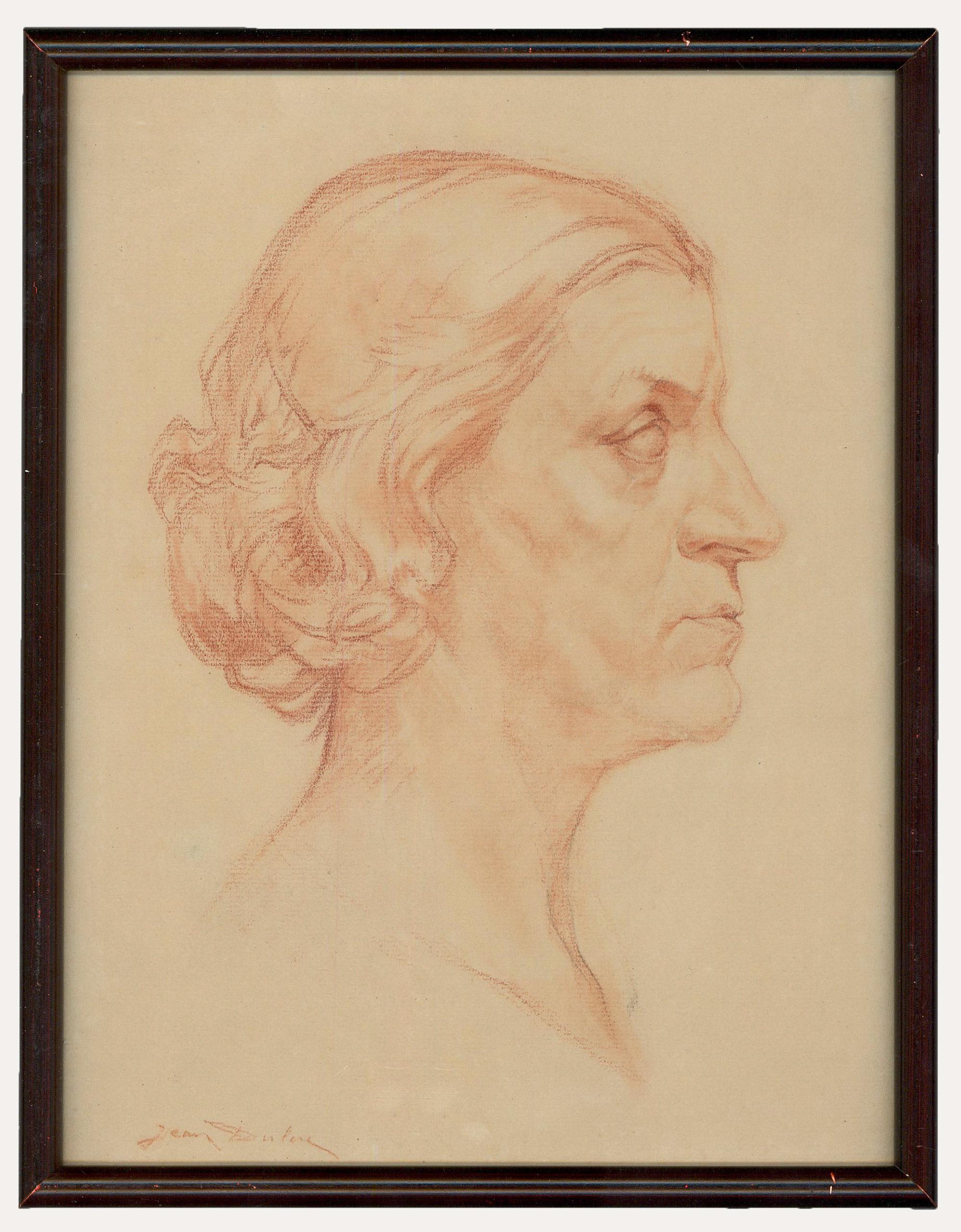 Unknown Portrait – Jean Dulac (1902-1968) - 1942 Aquarell, Porträt von D'Adrienne Dulac-Riche