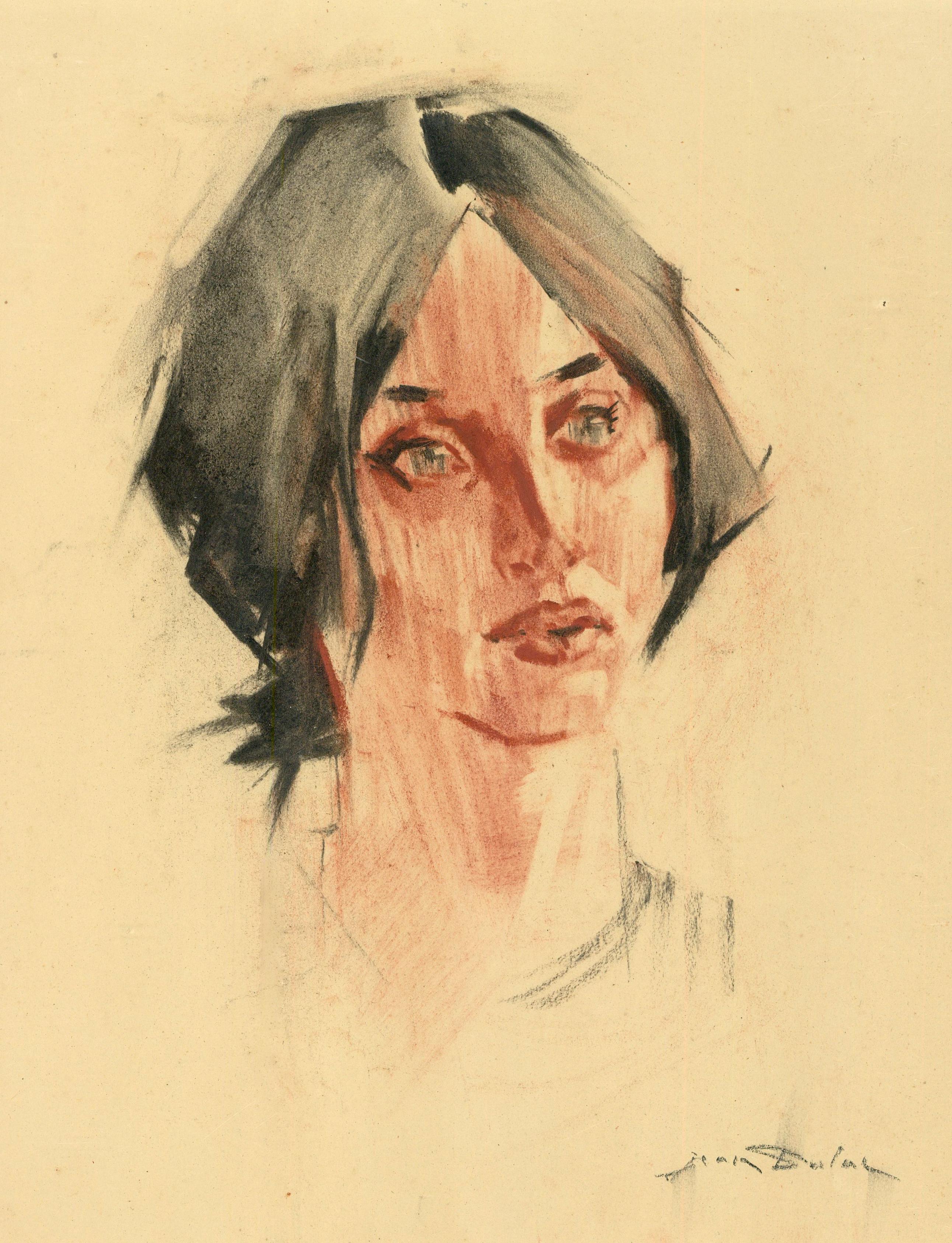 Jean Dulac (1902-1968) – Pastellfarbenes, ein hübsches Gesicht, Mitte des 20. Jahrhunderts – Art von Unknown