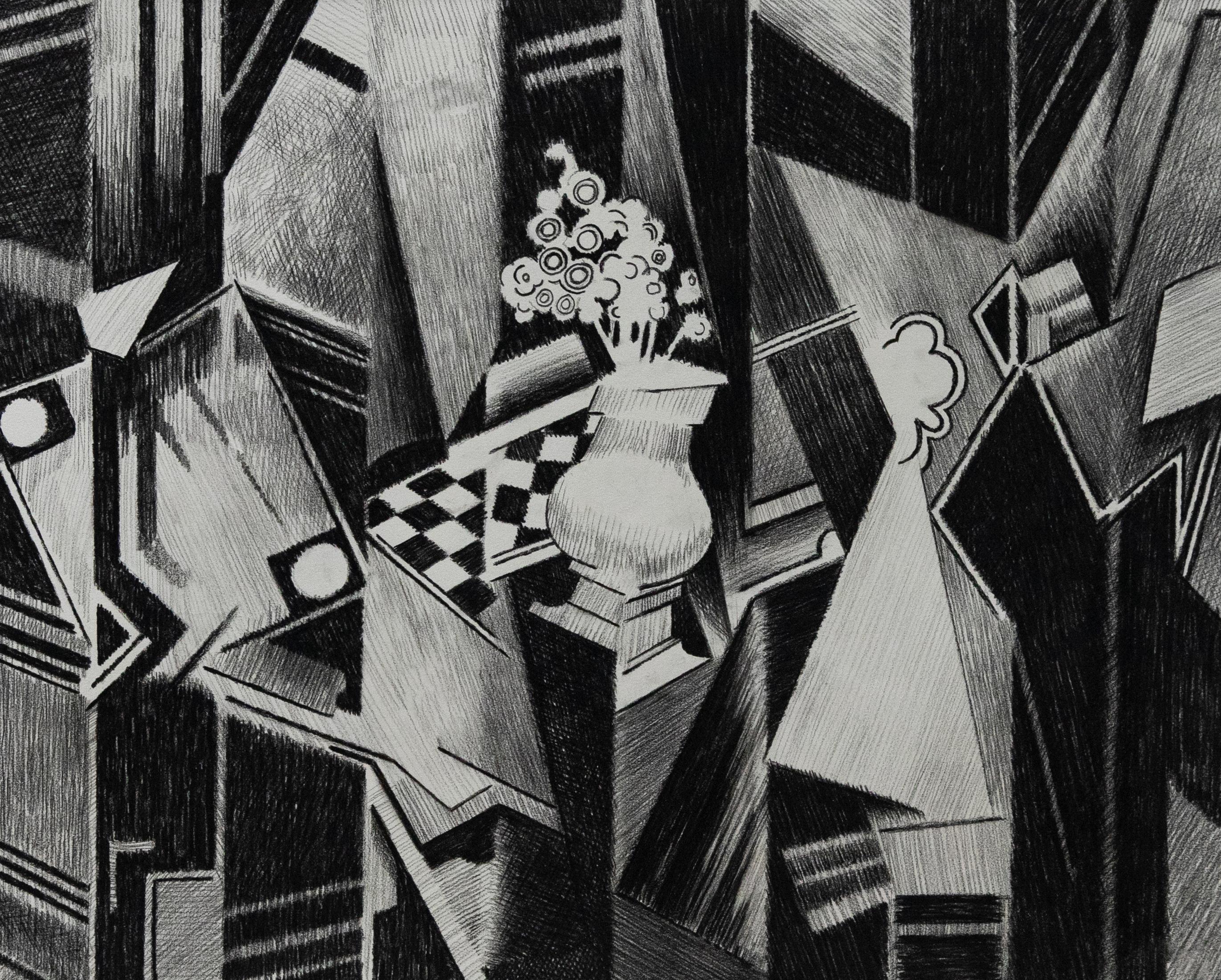 Unknown Still-Life – Trevor Frankland (1931-2011) - Graphitzeichnung des 20. Jahrhunderts, Vase mit Blumen