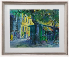 Attrib. David Woods - Framed Contemporary Watercolour, Flower Stalls in the City