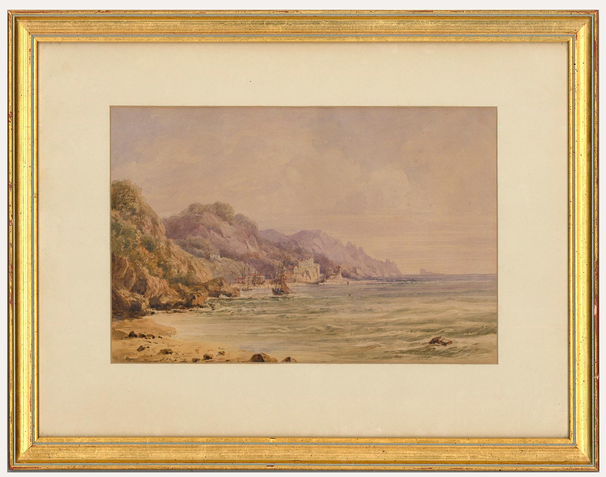 Unknown Figurative Art - Attrib. Jane E. Simpson - Late 19th Century Watercolour, Seascape Near Torquay