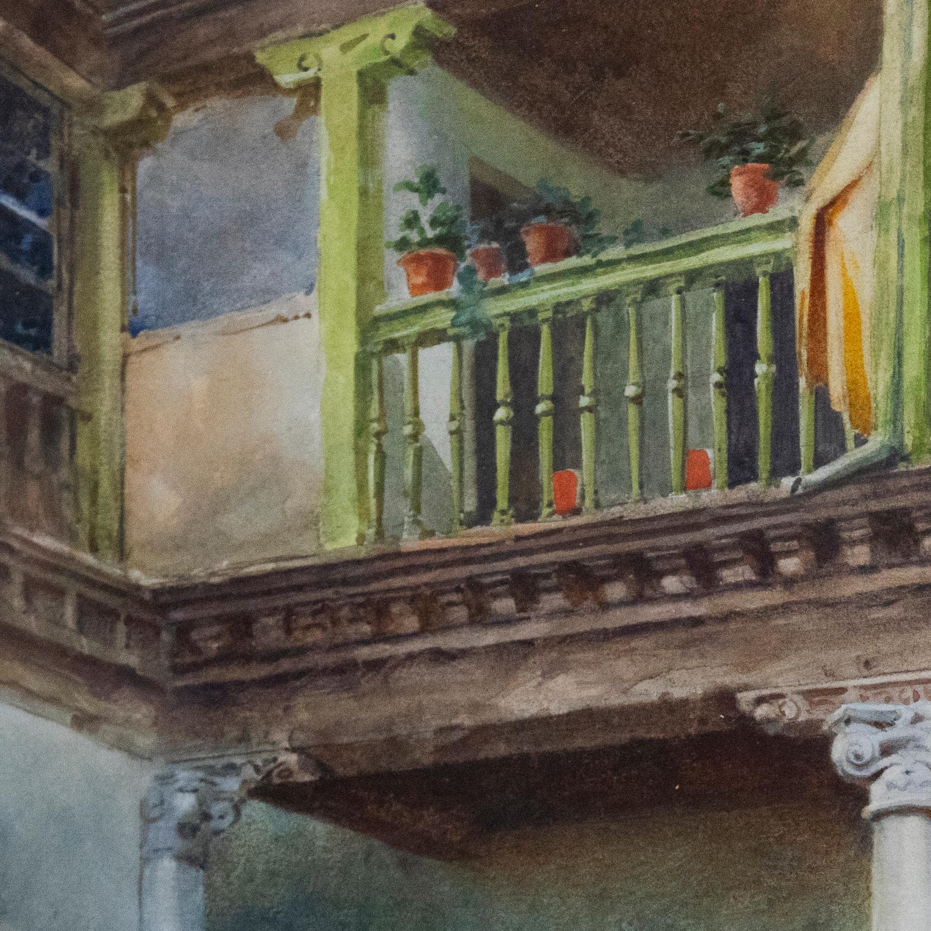 R. J. H - Framed Early 20th Century Watercolour, Spanish Courtyard For Sale 1