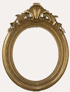 Cadre rococo français ovale du 19ème siècle avec ornement en coquillage