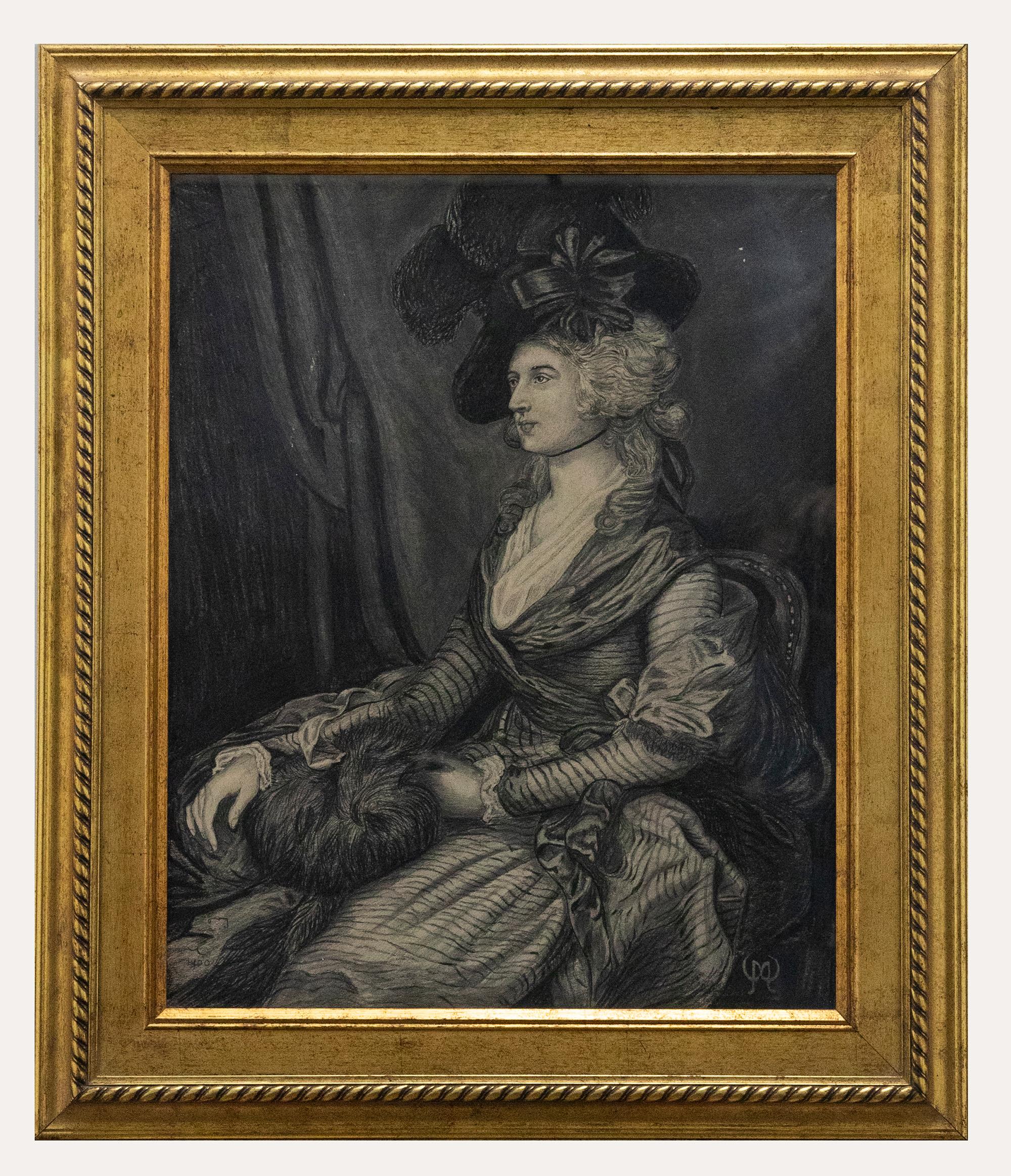 Unknown Portrait - After Thomas Gainsborough - 1900 Charcoal Drawing, Mrs Siddons
