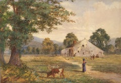 William Joseph Boyes (1847-1935) - Aquarelle du 19e siècle, Morning at the Farm