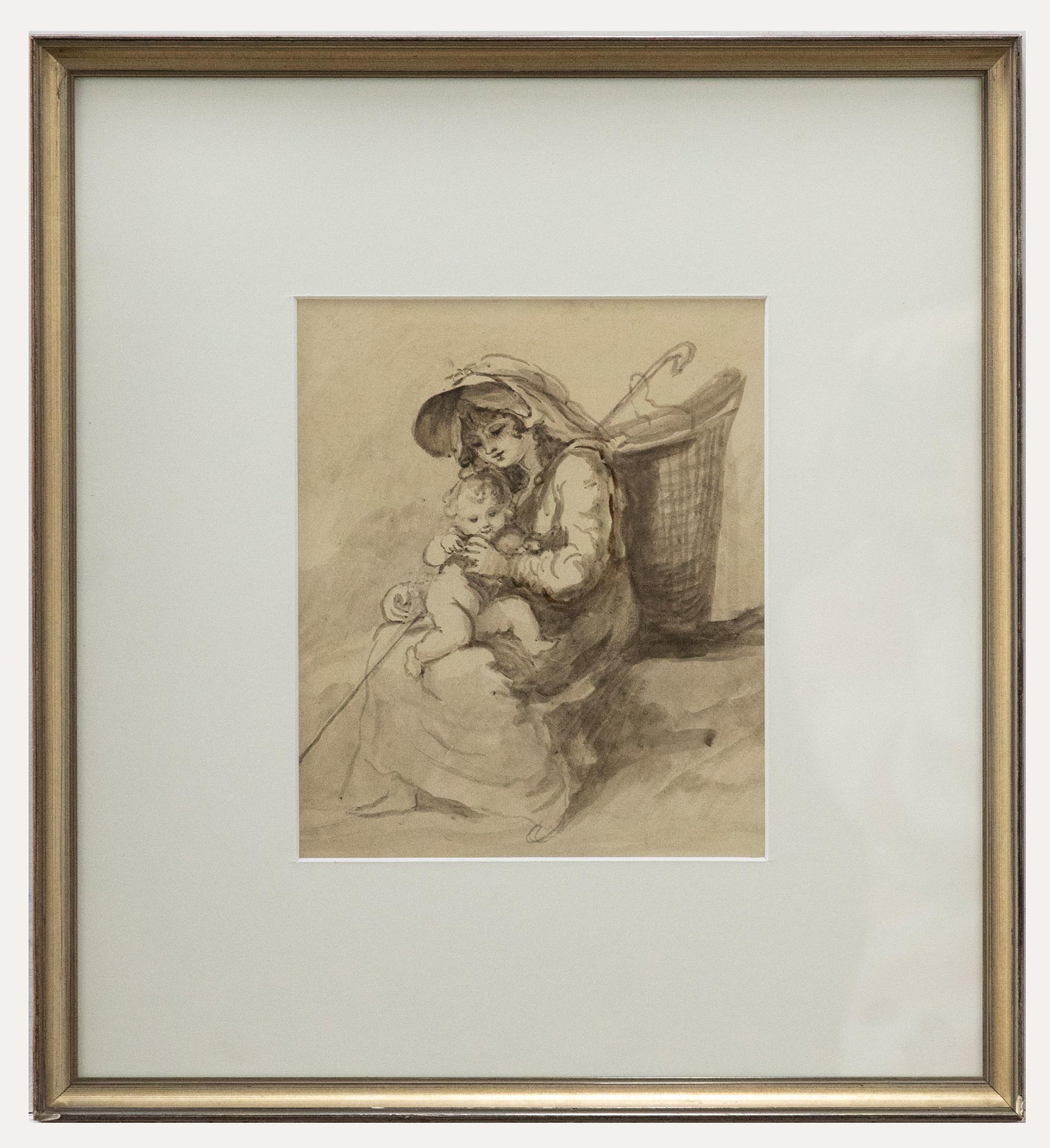 Unknown Portrait – Attribut. Lady Diana Beauclerk (1734-1808) - Aquarell, Göttin mit Baby