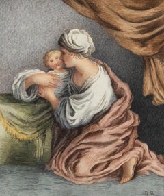 Richard Westall (1765-1836) RA Acquerello dei primi del XIX secolo, Mother & Child