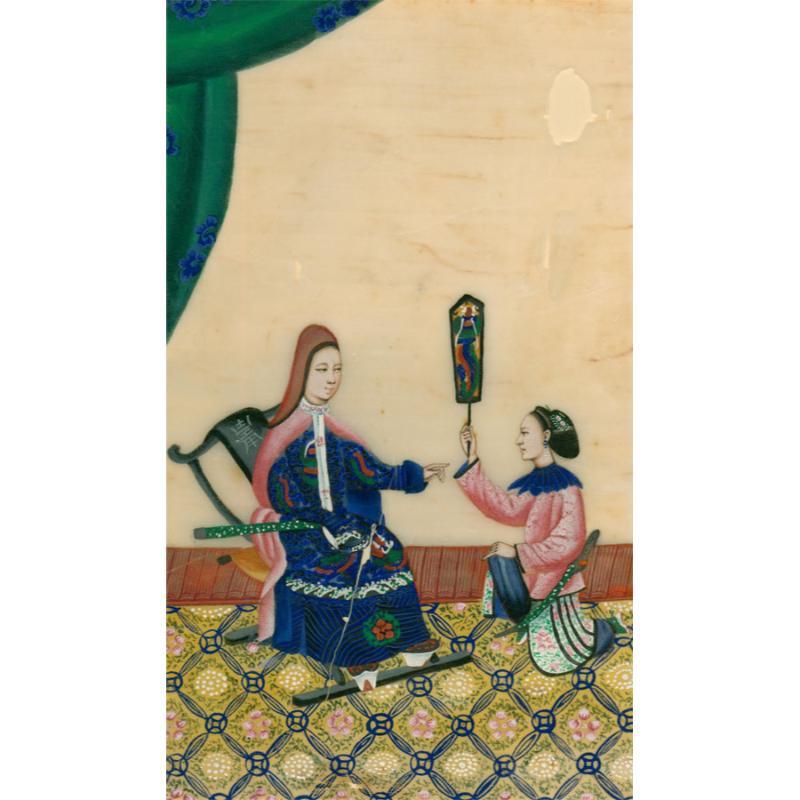 Framed Chinese Late 19th Century Watercolour - Empress with Attendant - Art by Unknown