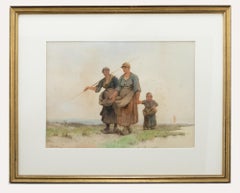 Antique A. Poisson - Framed Late 19th Century Watercolour, Dutch Figures by the Sea