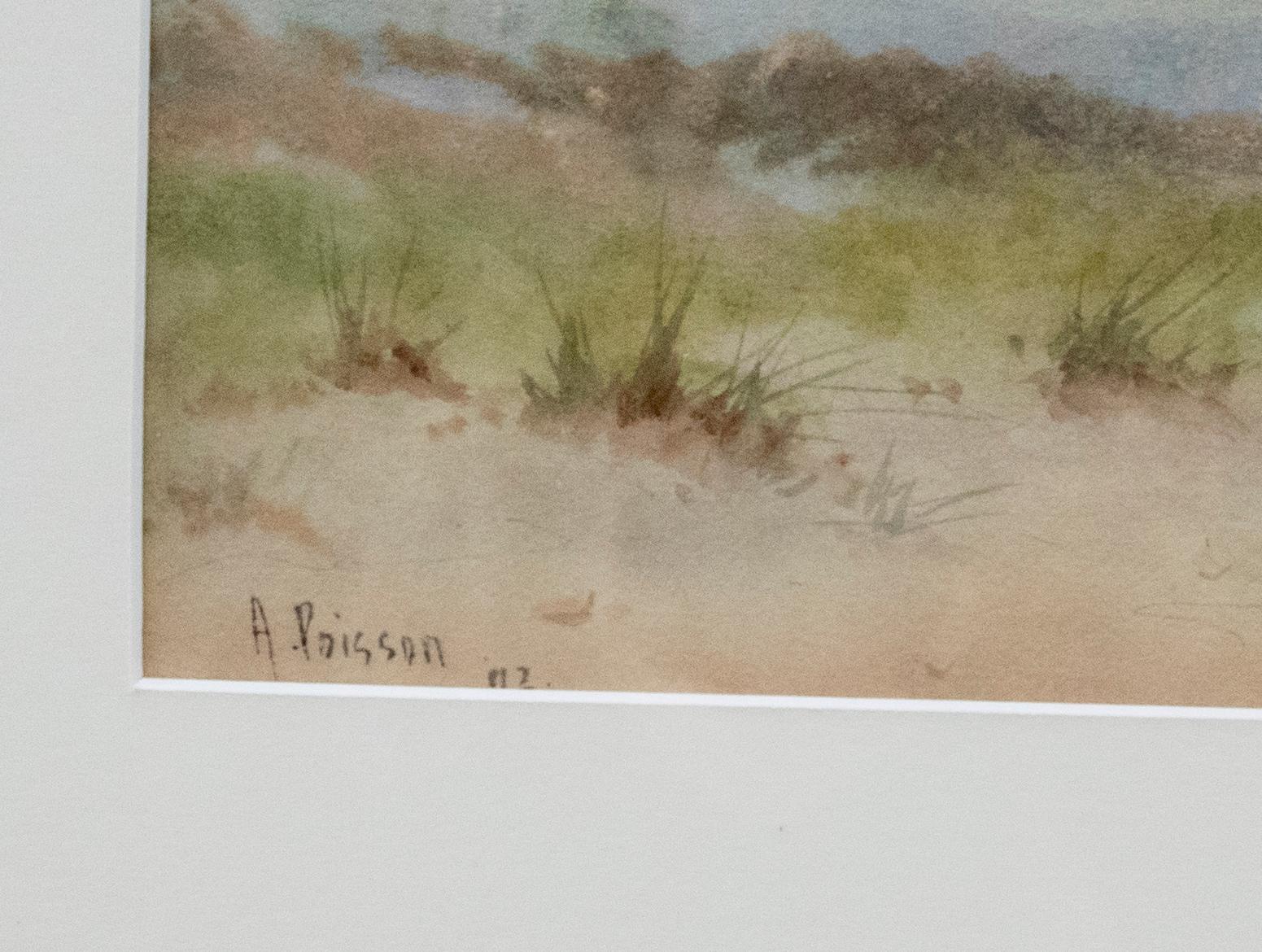 A. Poisson - Framed Late 19th Century Watercolour, Dutch Figures by the Sea For Sale 2