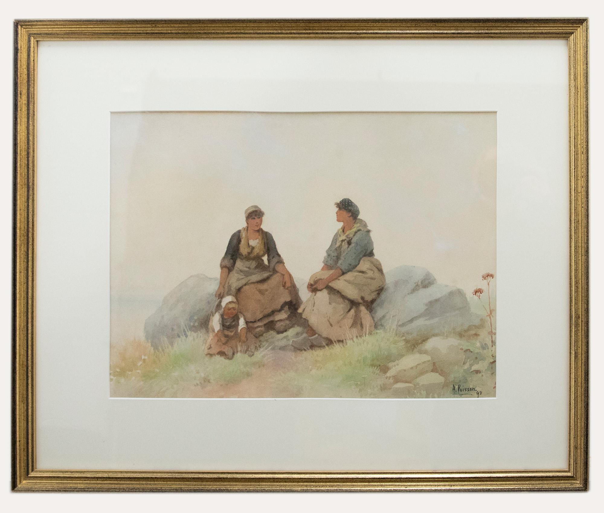 Unknown Figurative Art - A. Poisson - Framed Late 19th Century Watercolour, Dutch Women with Child