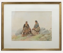 A. Poisson - Framed Late 19th Century Watercolour, Dutch Women with Child