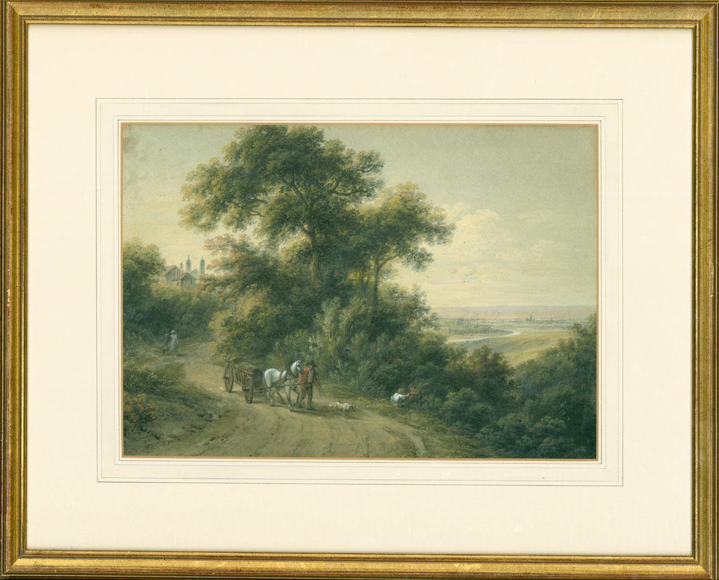 Unknown Landscape Art - Joseph Mossmer (1780-1845)   - 1810 Watercolour, The Road Home