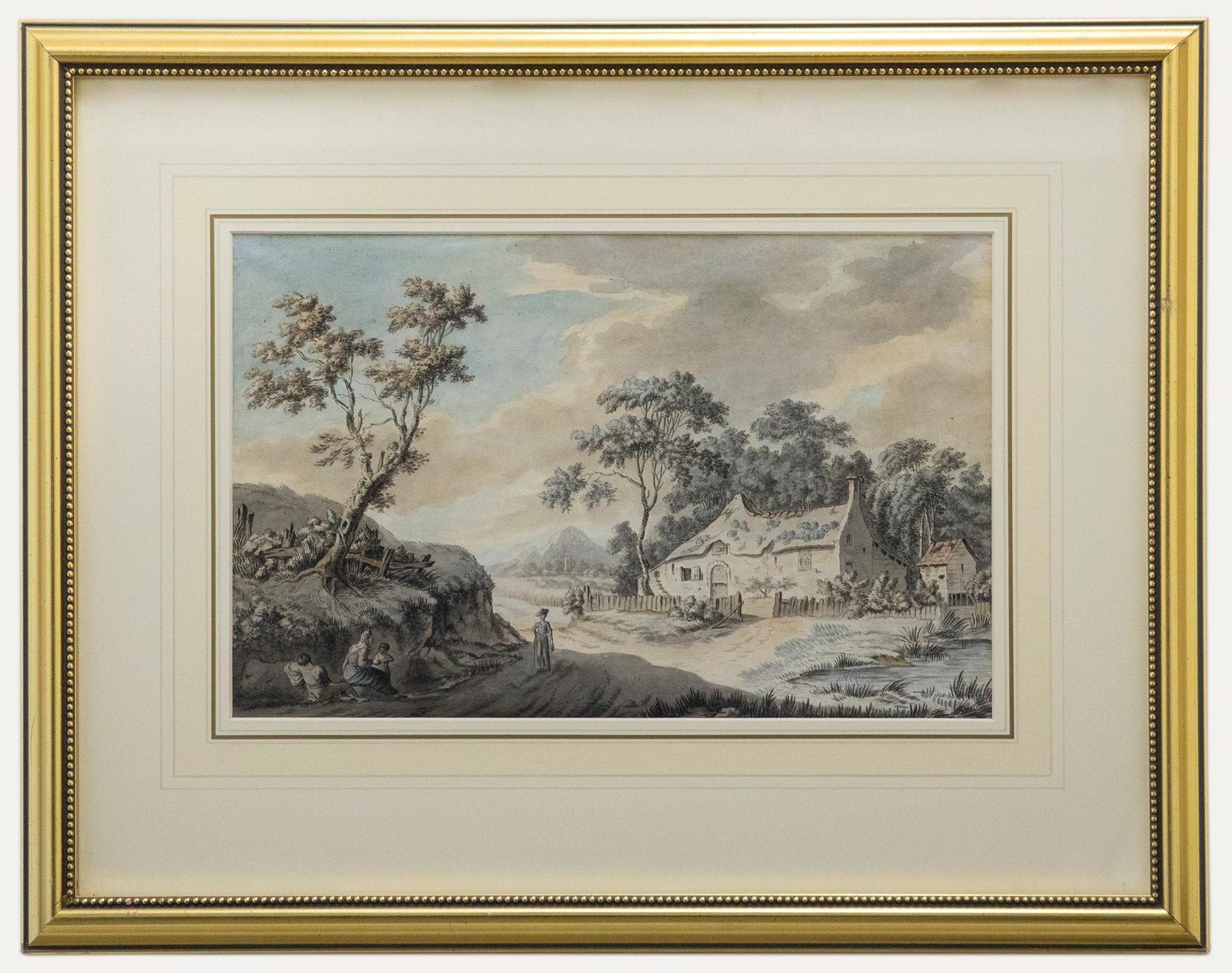 Unknown Landscape Art – Joshua Gosselin (1739-1813) - 1772 Aquarell, The Wayside Cottage