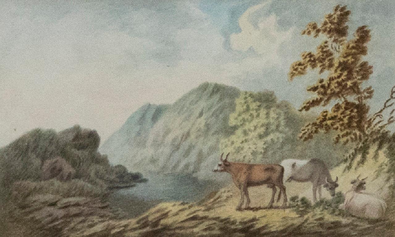 George Ely  - Early 19th Century Watercolour, Cattle in the Mountains - Art by Unknown