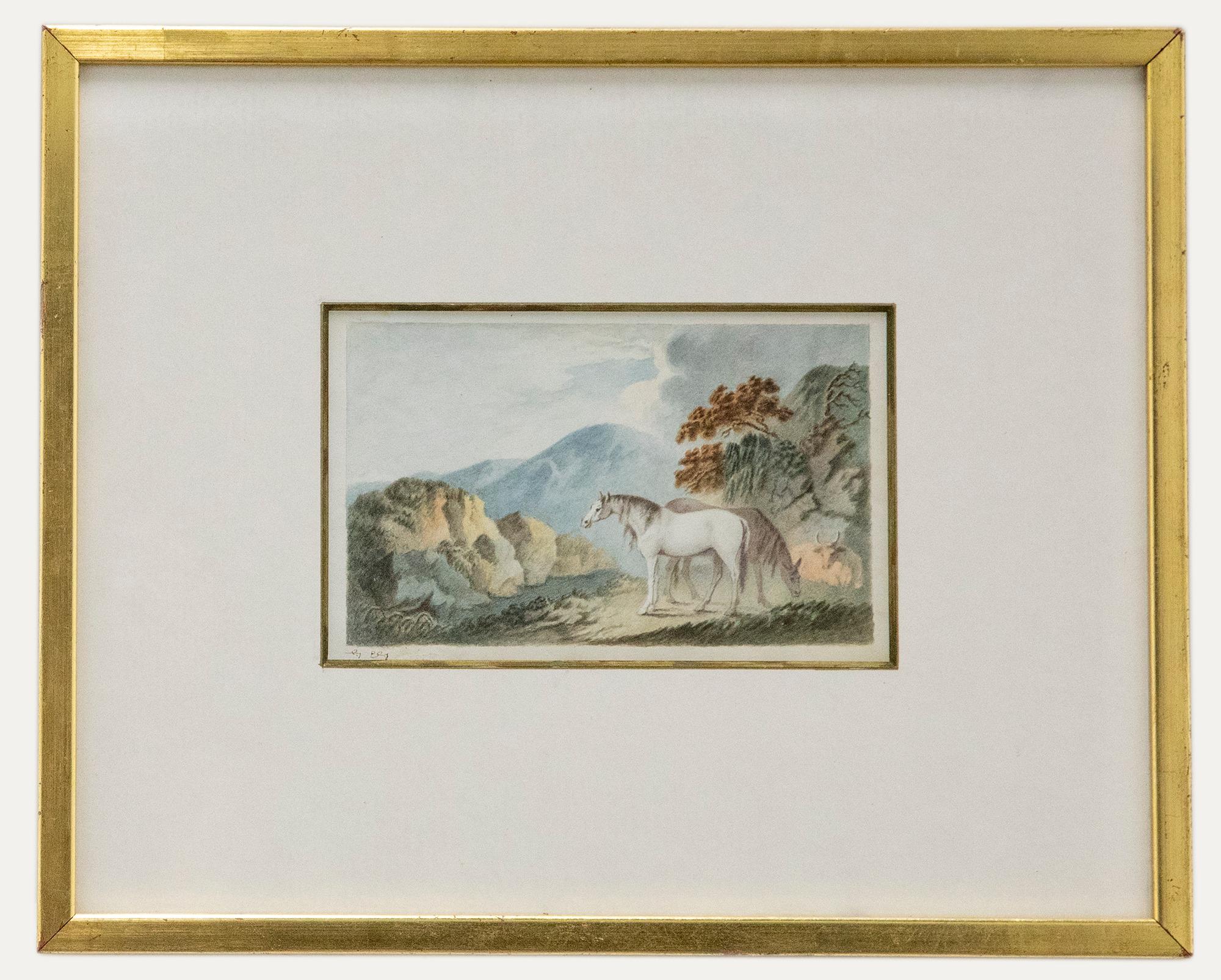 Unknown Landscape Art – George Ely  - Frühes Aquarell aus dem 19. Jahrhundert, Grau in den Bergen