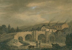 Framed Early 19th Century Watercolour - Roadmen by the Bridge