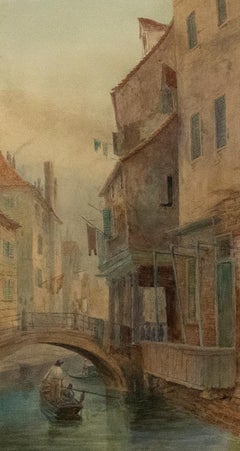 F. Da Ponte Player - Framed 19th Century Watercolour, Boating Around Venice