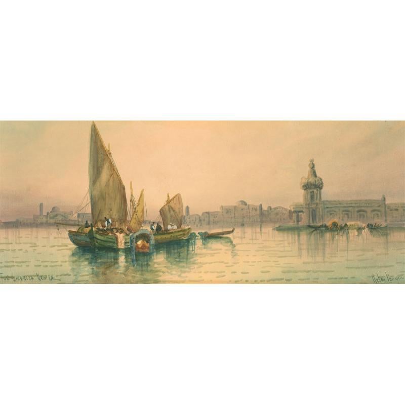 Unknown Landscape Art – Aquarell des frühen 20. Jahrhunderts – Die Gondel, Venedig