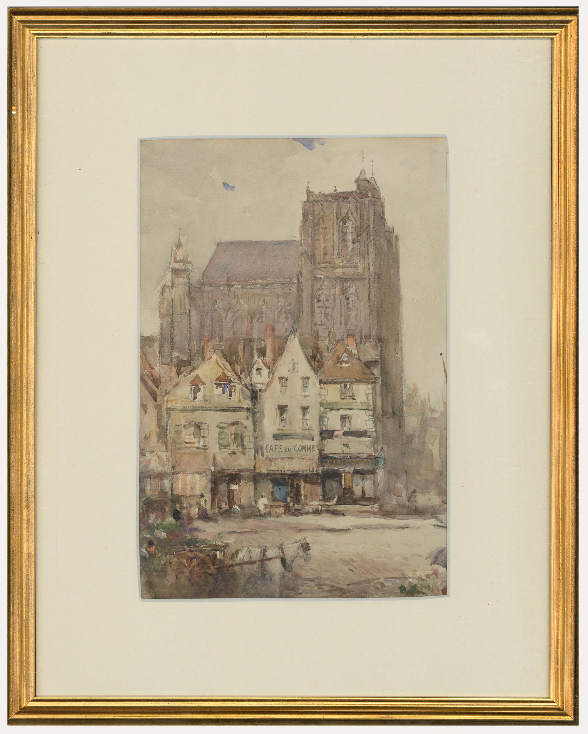 Early 20th Century Watercolour - Cafe du Commerce