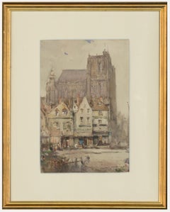 Vintage Early 20th Century Watercolour - Cafe du Commerce