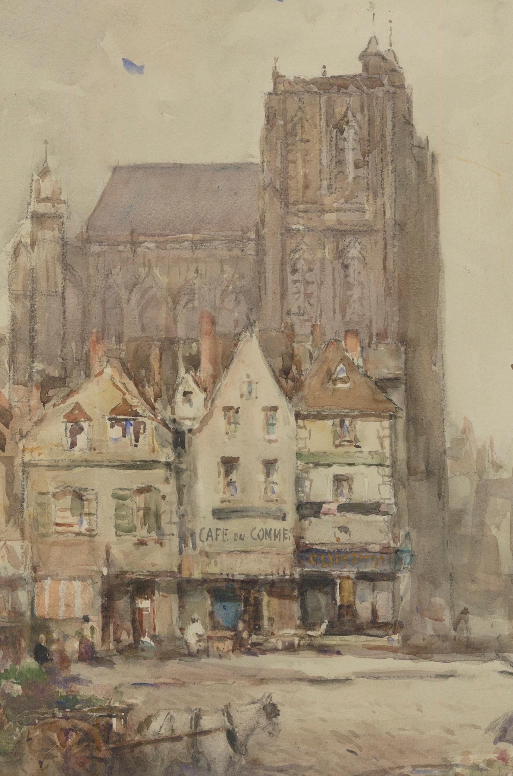 Early 20th Century Watercolour - Cafe du Commerce - Art by Unknown