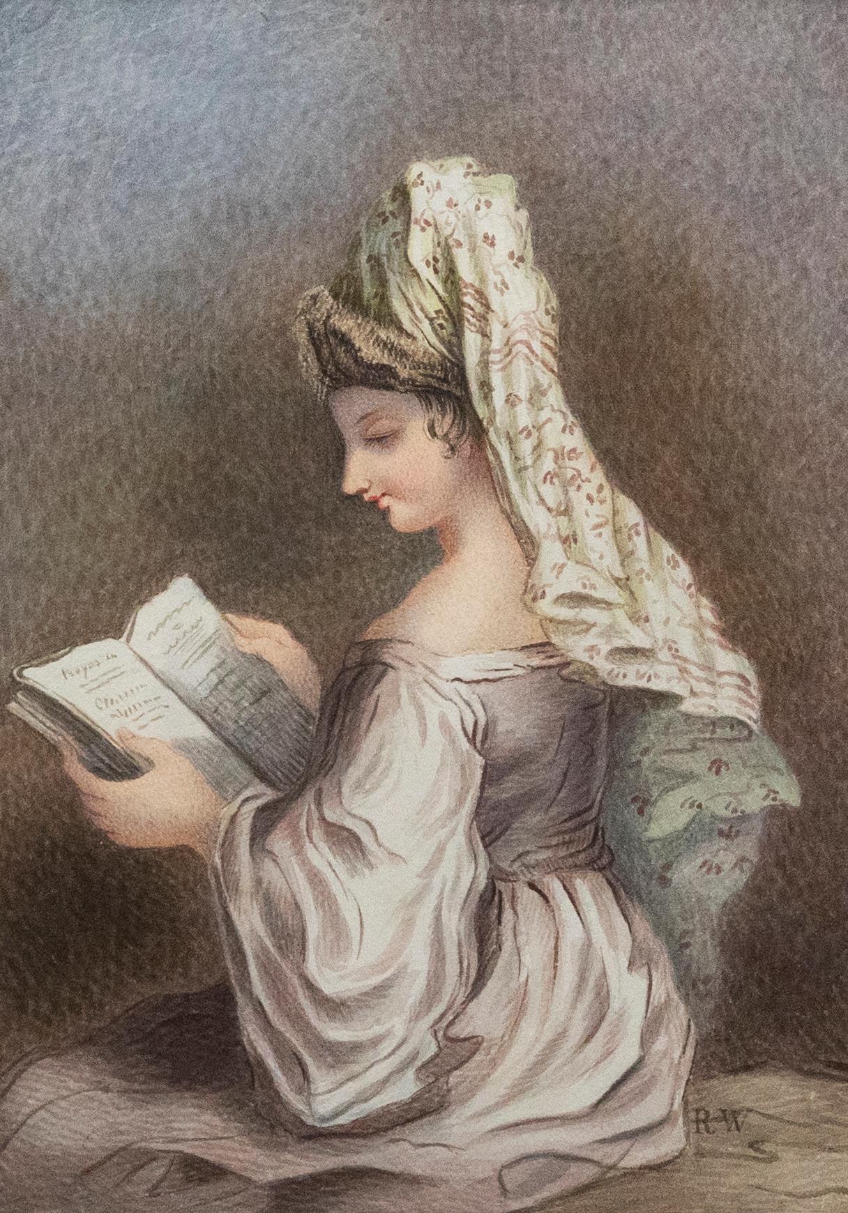 Richard Westall (1765-1836) RA - Aquarell des frühen 19. Jahrhunderts, Frau beim Lesen im Angebot 1