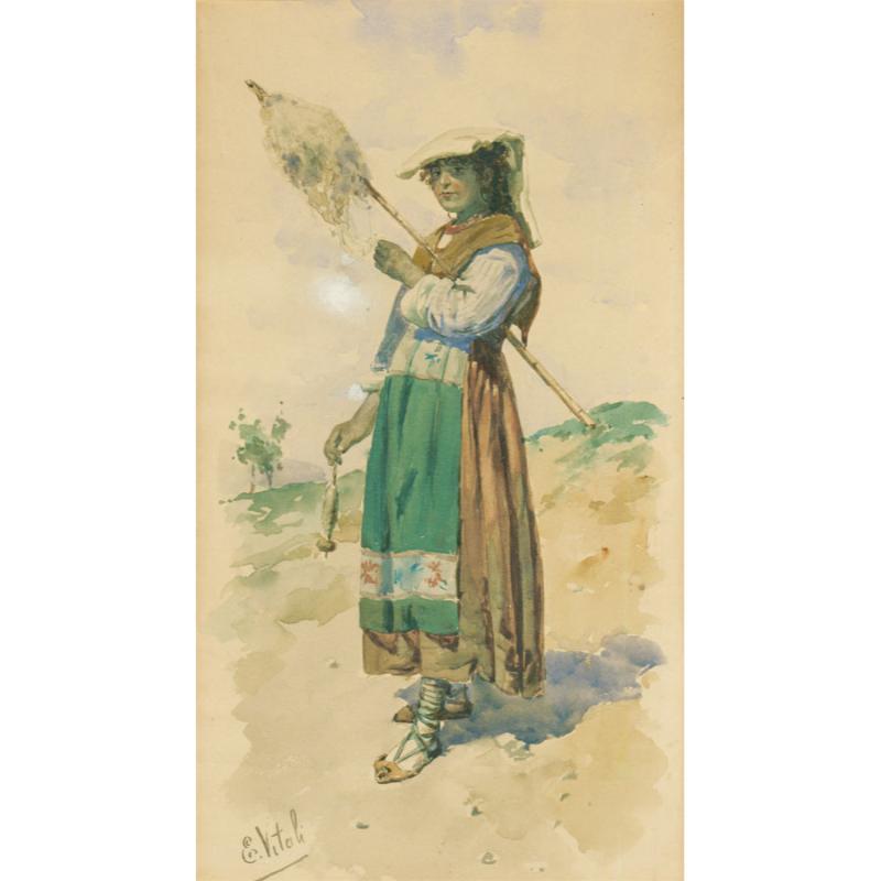 Edouardo Vitali  - Late 19th Century Watercolour, Italian Fisherwoman - Art by Unknown