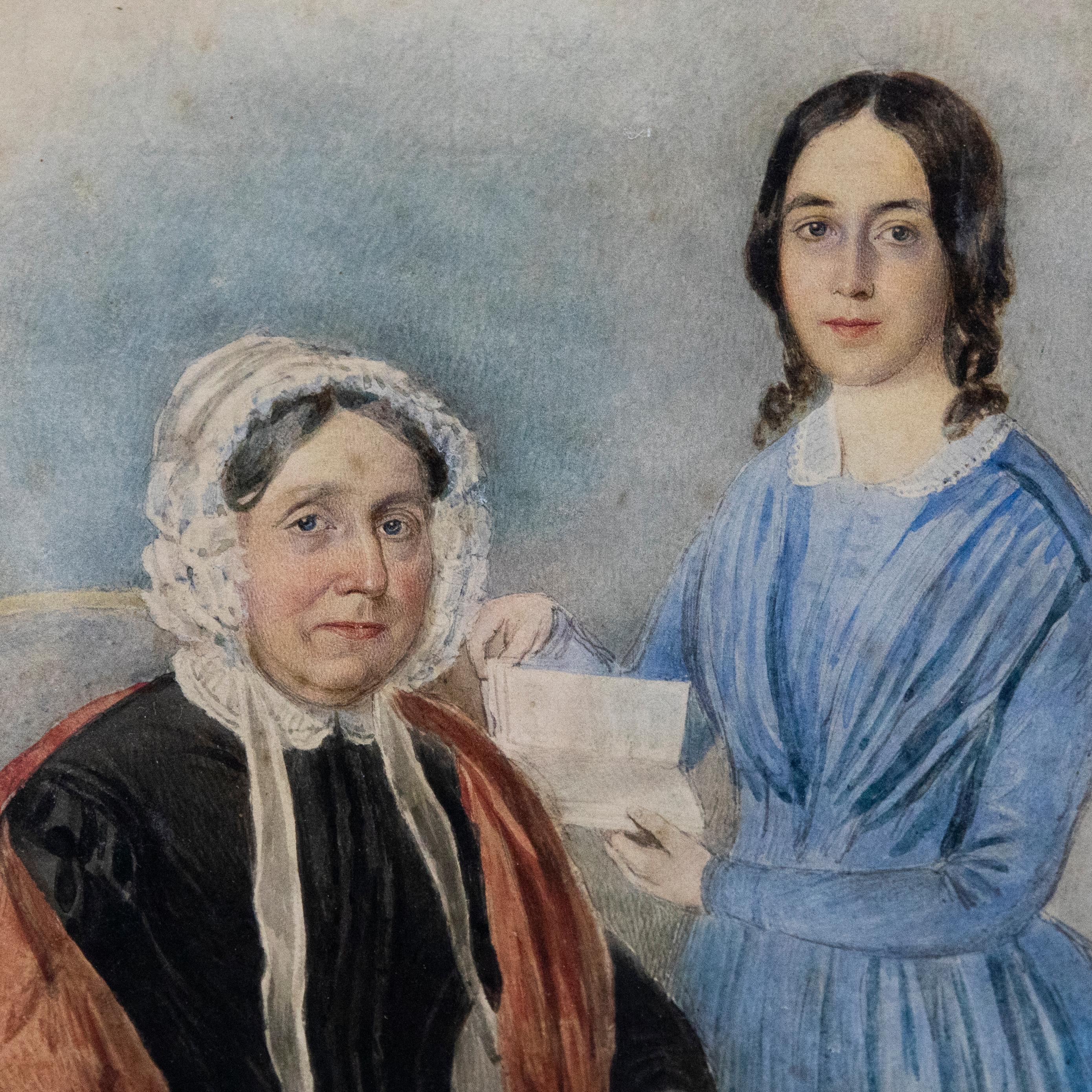 19th Century Watercolour - Mother and Daughter For Sale 1
