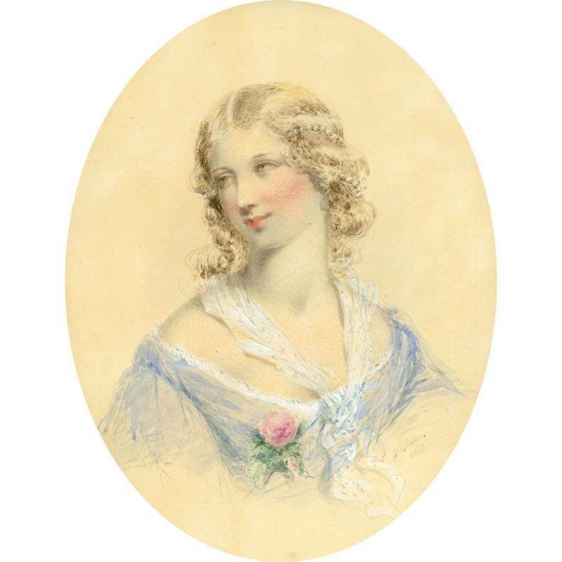 Ada V. Hobson (1831-1911) - 1863 Watercolour, Blushing Beauty - Art by Unknown