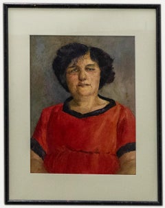 Aquarelle du milieu du 20e siècle, Lady in Red, encadrée