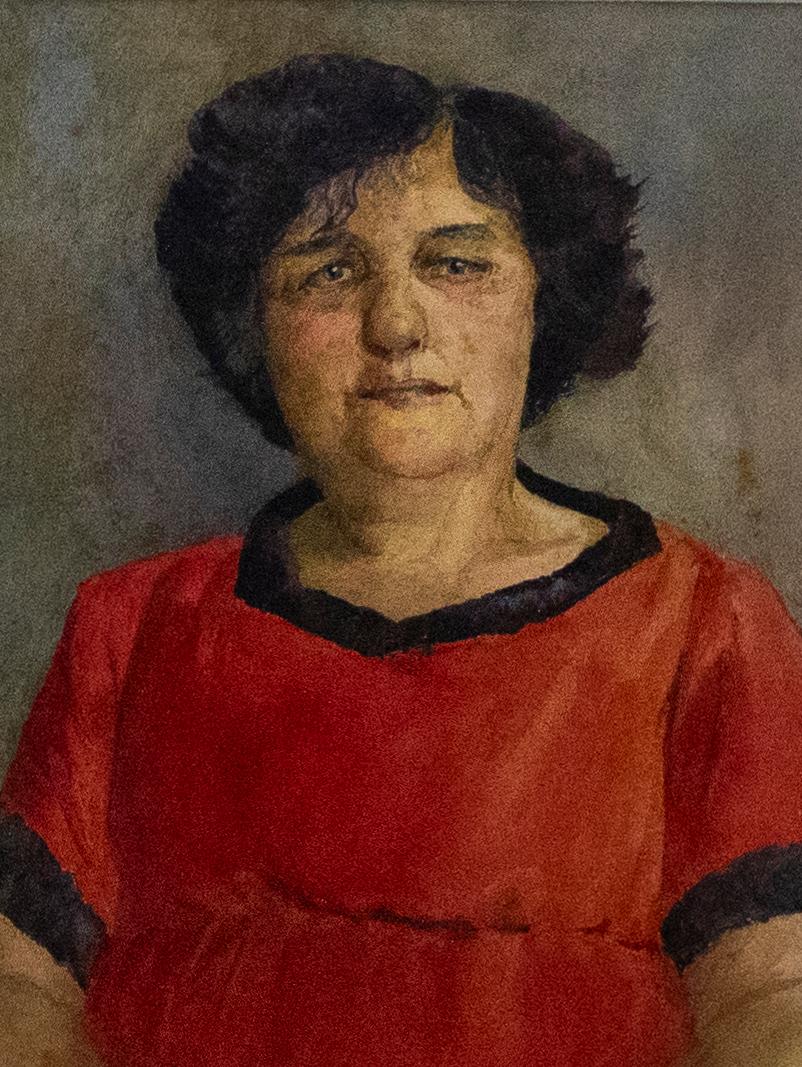 W. Grant - Gerahmtes Aquarell aus der Mitte des 20. Jahrhunderts, Dame in Rot – Art von Unknown