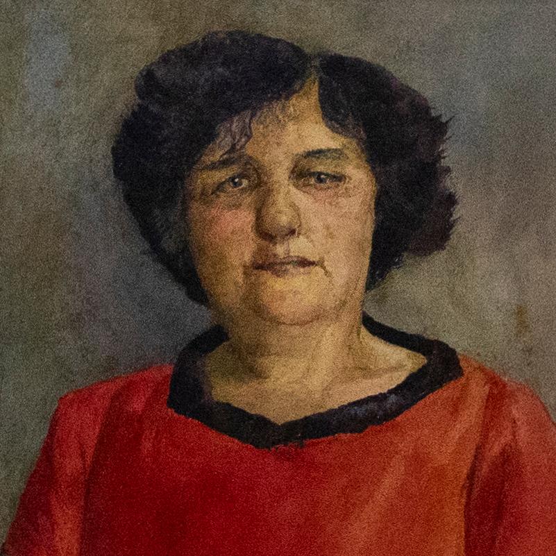 W. Grant - Gerahmtes Aquarell aus der Mitte des 20. Jahrhunderts, Dame in Rot im Angebot 1