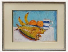 Joan Bell - 2004 Pastel, Striped Mug and Fish