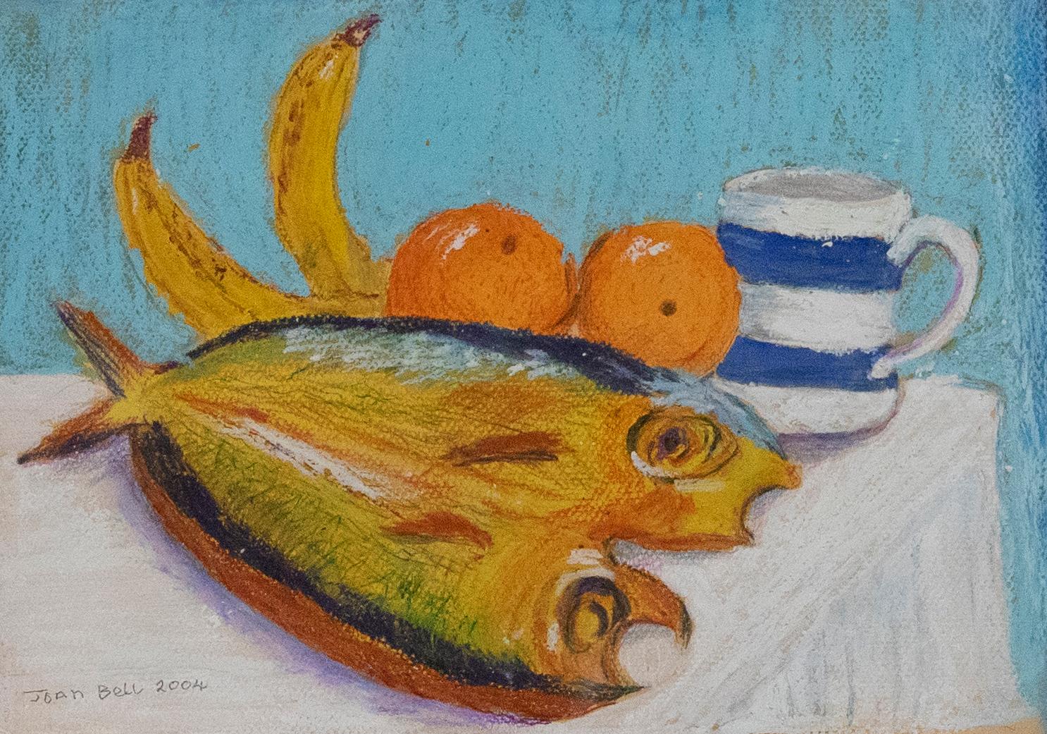 Joan Bell - 2004 Pastel, Striped Mug and Fish - Art by Unknown