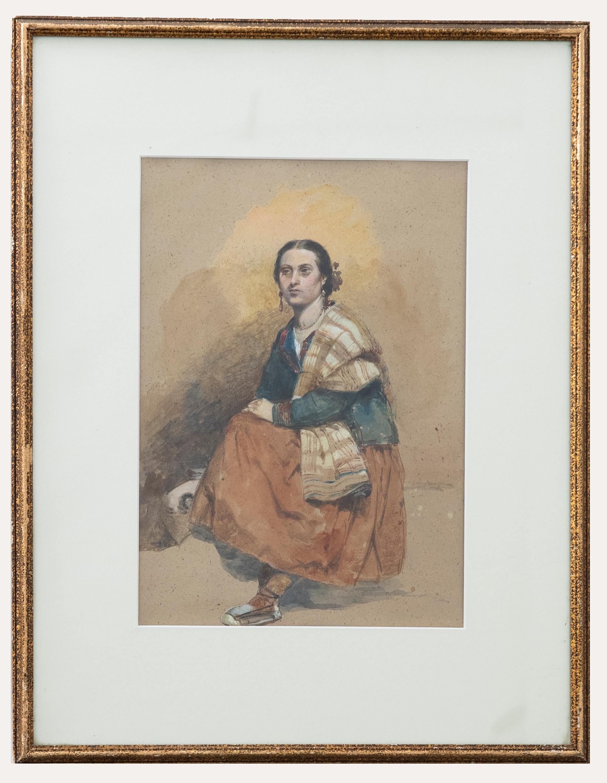 Unknown Portrait – In der Art von John Frederick Lewis (1805-1876) - Aquarell, sitzende spanische Dame