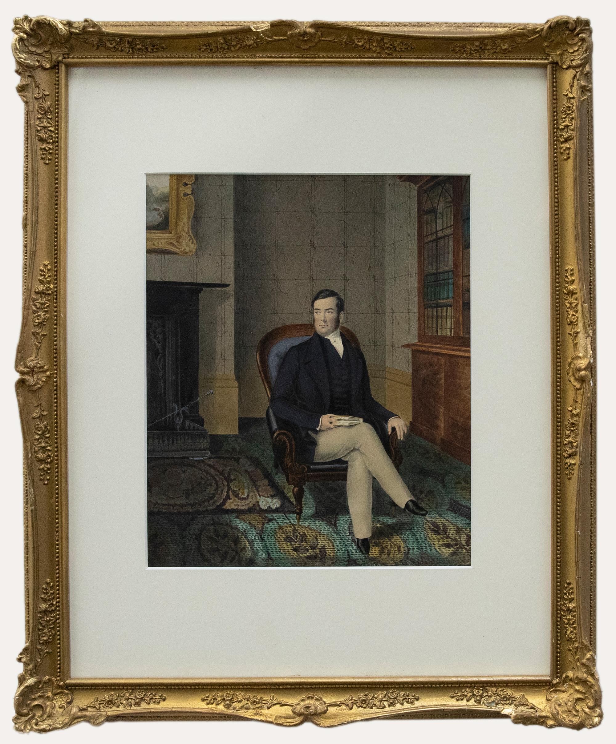 Unknown Portrait - Late 19th Century Watercolour - Gentleman in the Library