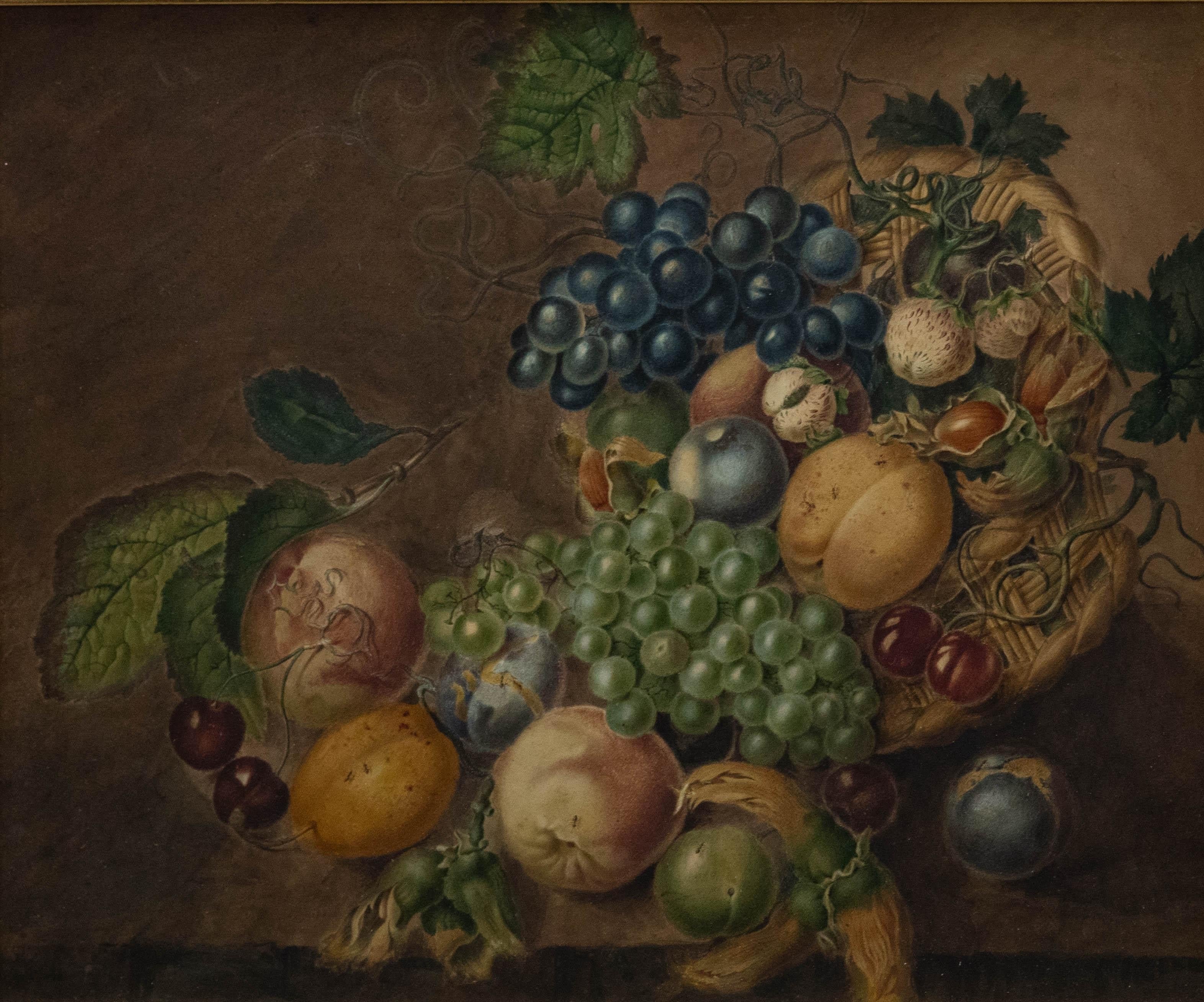 Aquarelle de l'English School du 19e siècle - Nature morte aux fruits et aux noix - Art de Unknown