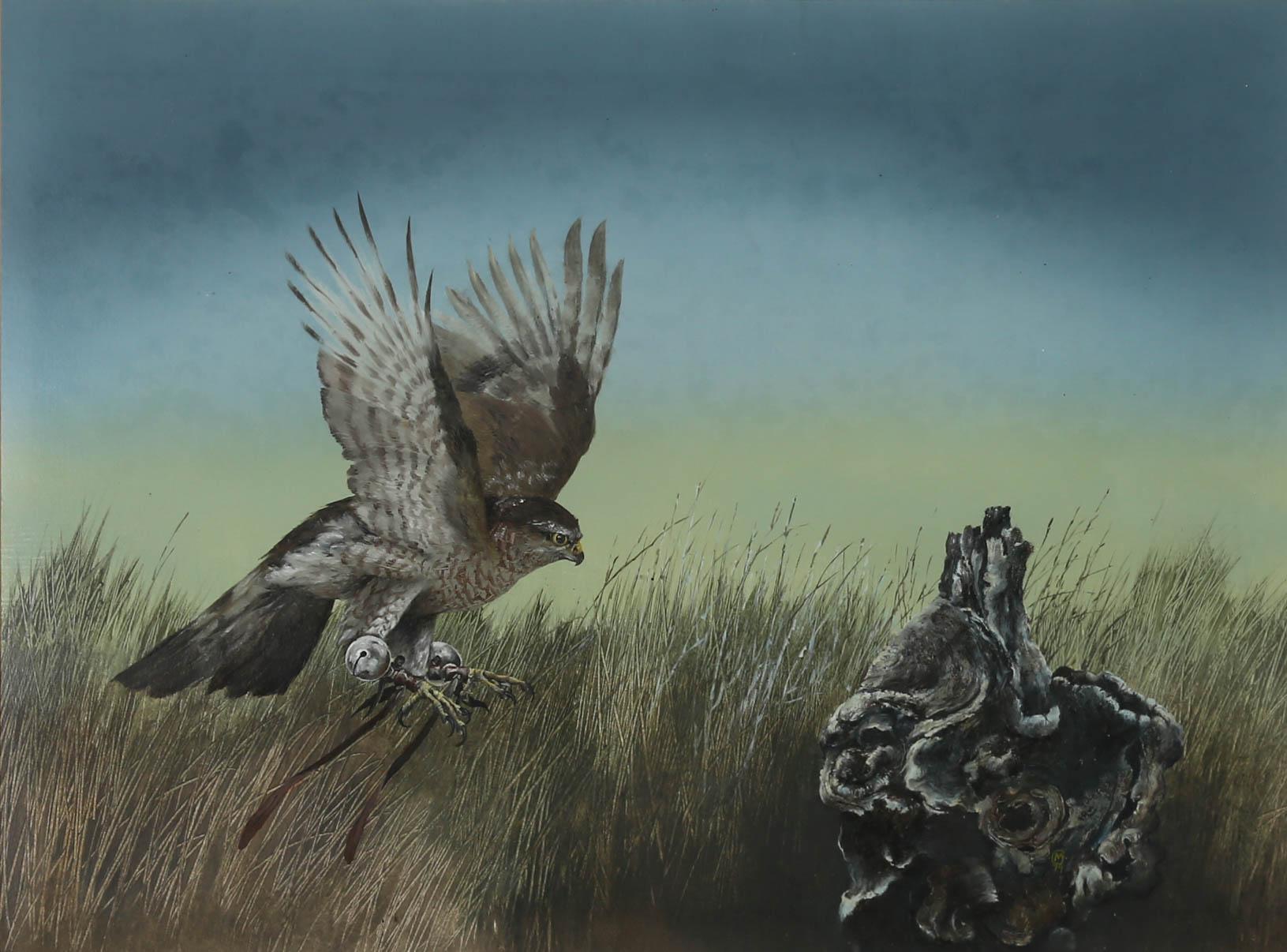 Martin Knowellden (né en 1943) - Encadré 1979, gouache, paysage d'oiseau de préie - Art de Unknown