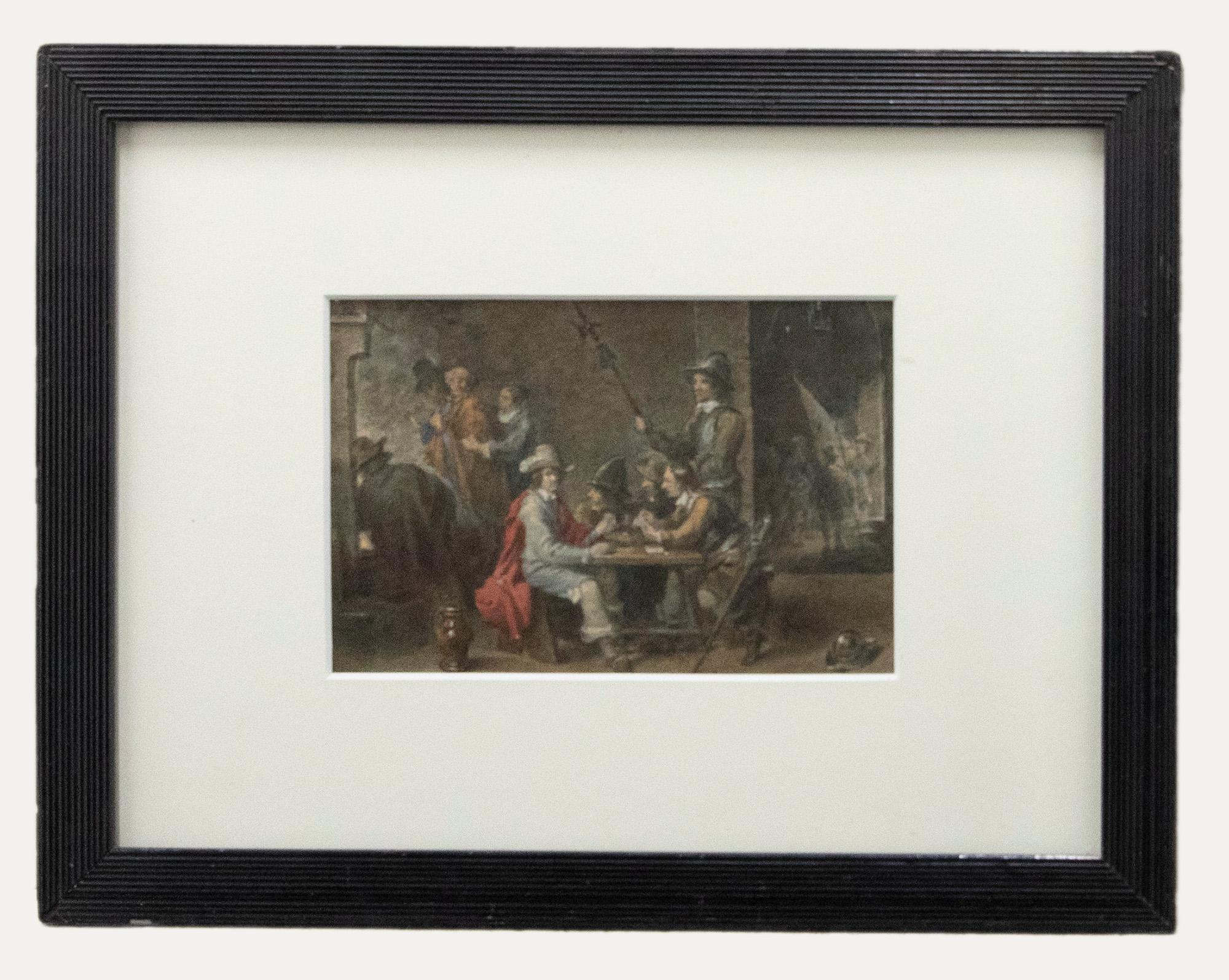 Unknown Figurative Art - Framed 19th Century Watercolour - Dutch Figures in an Interior