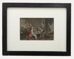 Framed 19th Century Watercolour - Dutch Figures in an Interior