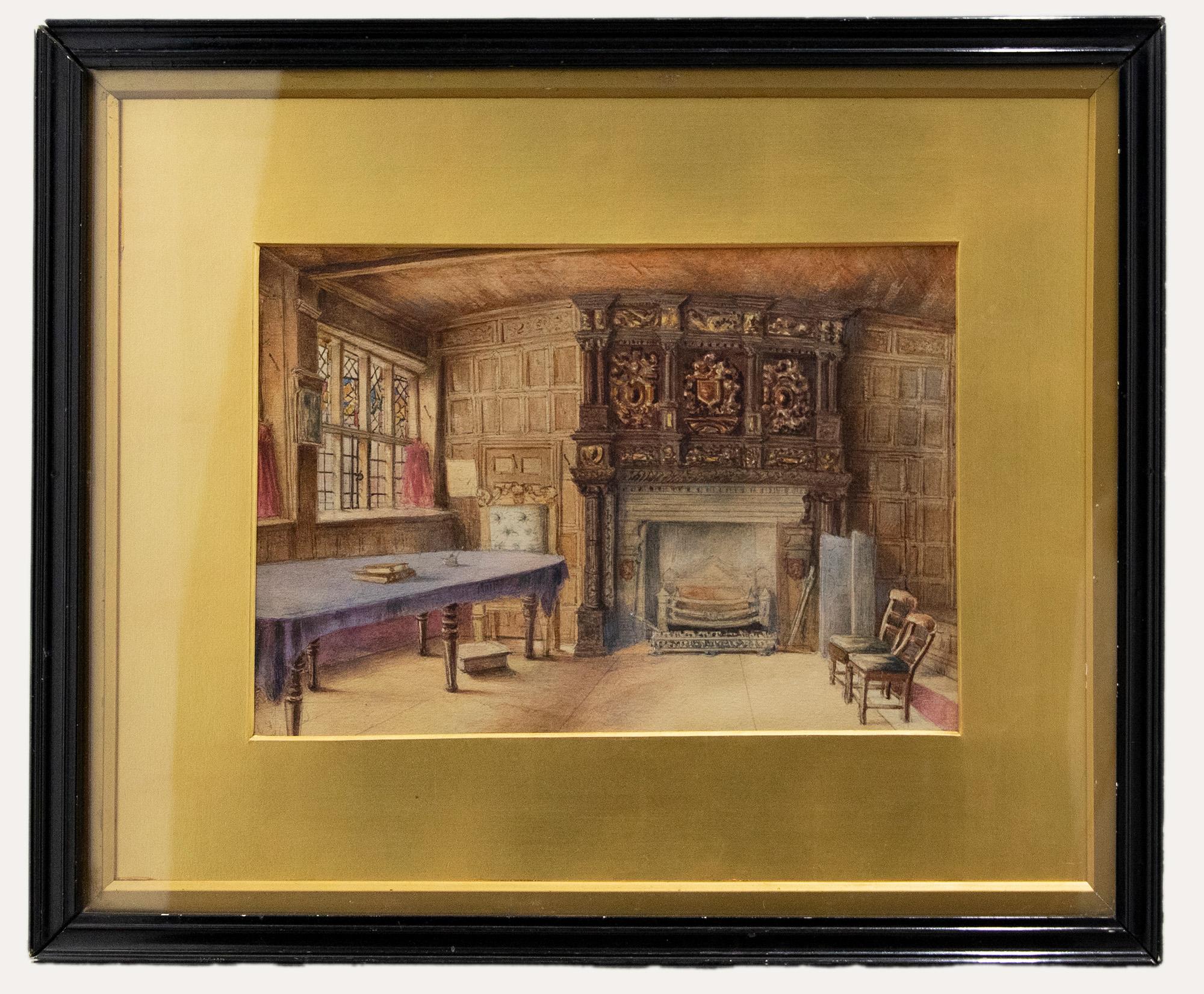 Unknown Interior Art – Gerahmtes Aquarell aus dem späten 19. Jahrhundert – The Mayor's Parlour, Leicester Guildhall
