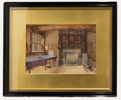 Framed Late 19th Century Watercolour - The Mayor's Parlour, Leicester Guildhall