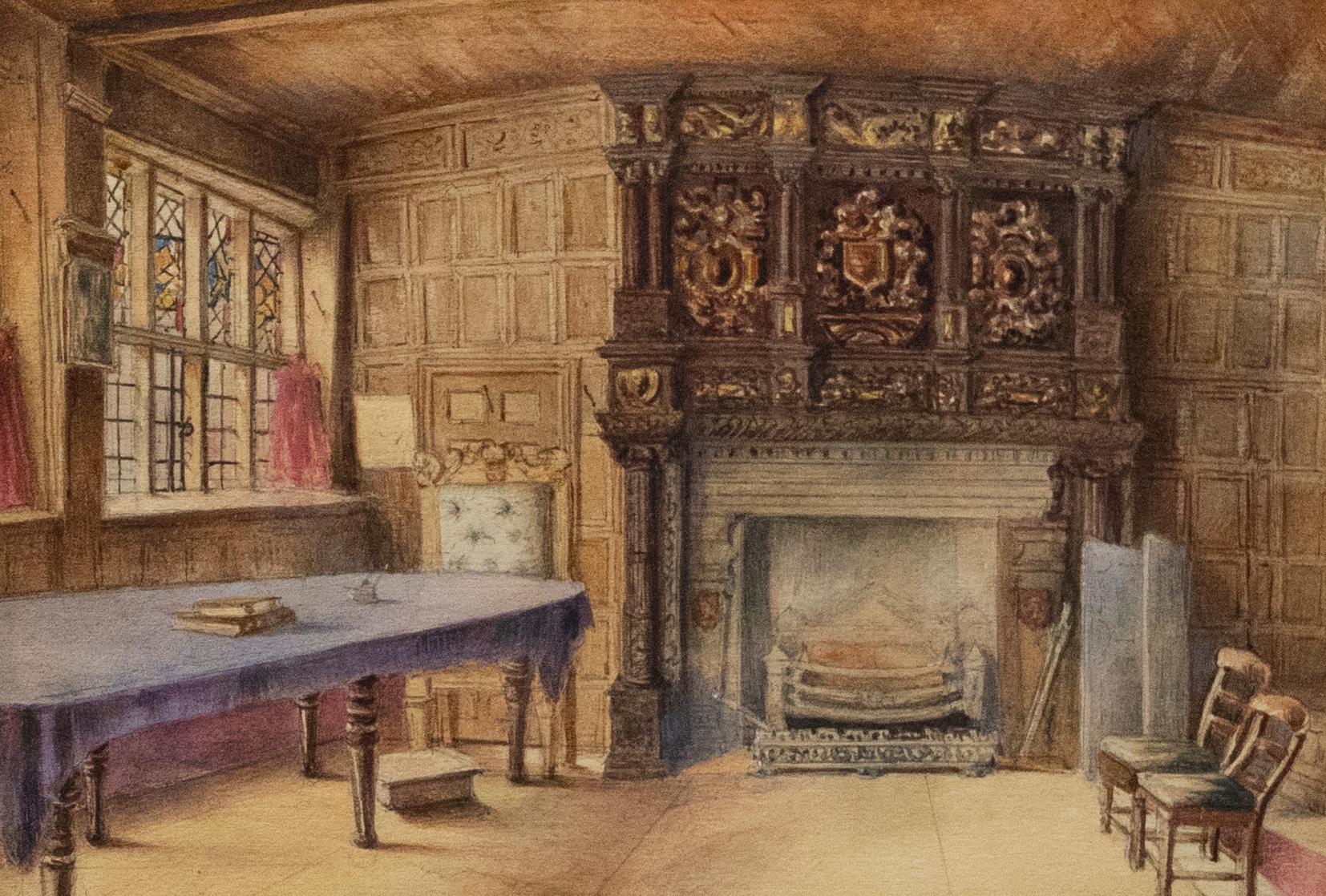 Framed Late 19th Century Watercolour - The Mayor's Parlour, Leicester Guildhall - Art by Unknown