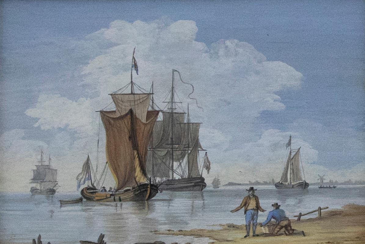Dutch School 19th Century Gouache - Fishermen on the Shore - Art by Unknown