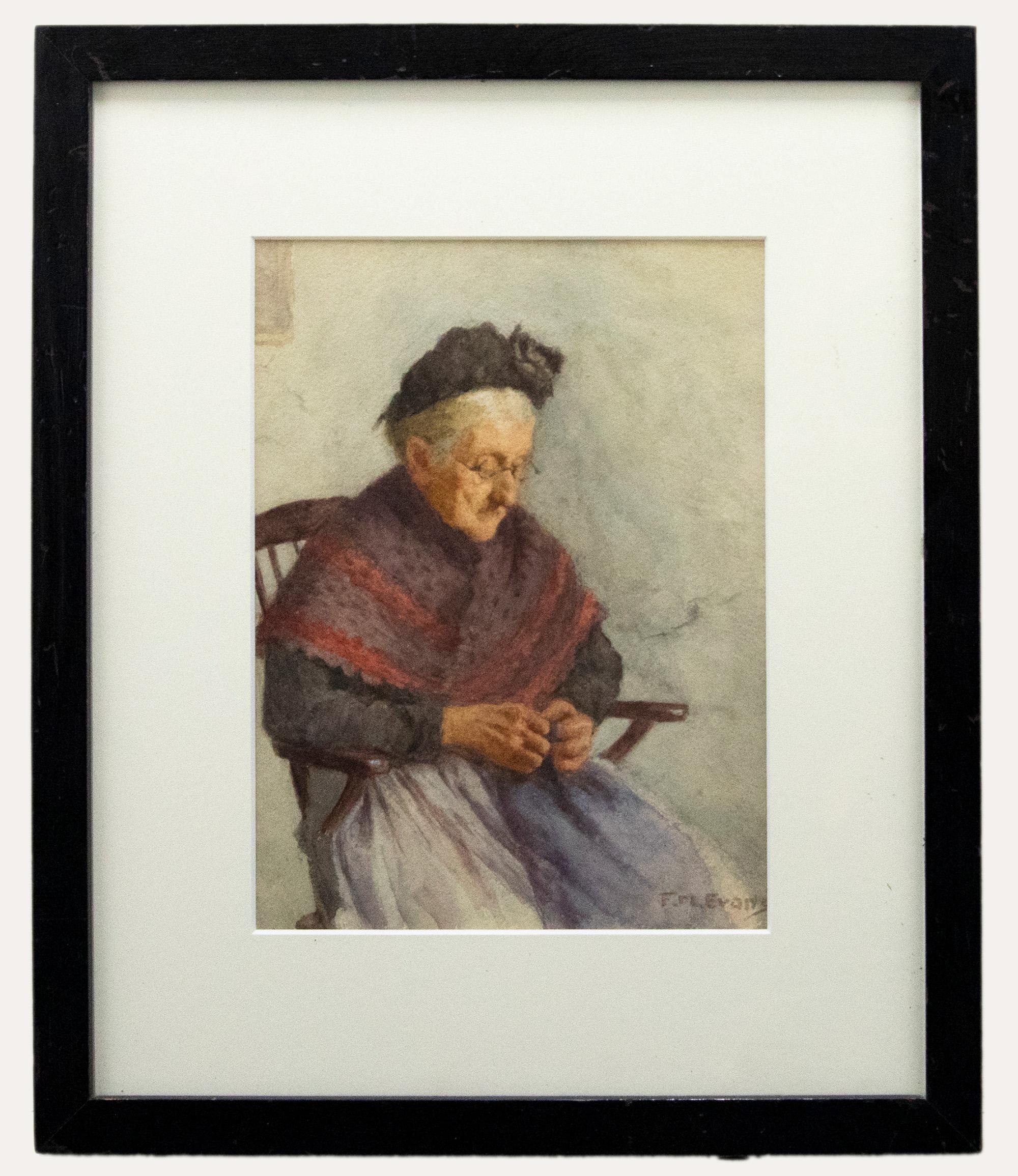 Frederick James McNamara Evans Portrait - Frederick James Mcnamara Evans (1859-1929) - Framed Watercolour, Make Do & Mend